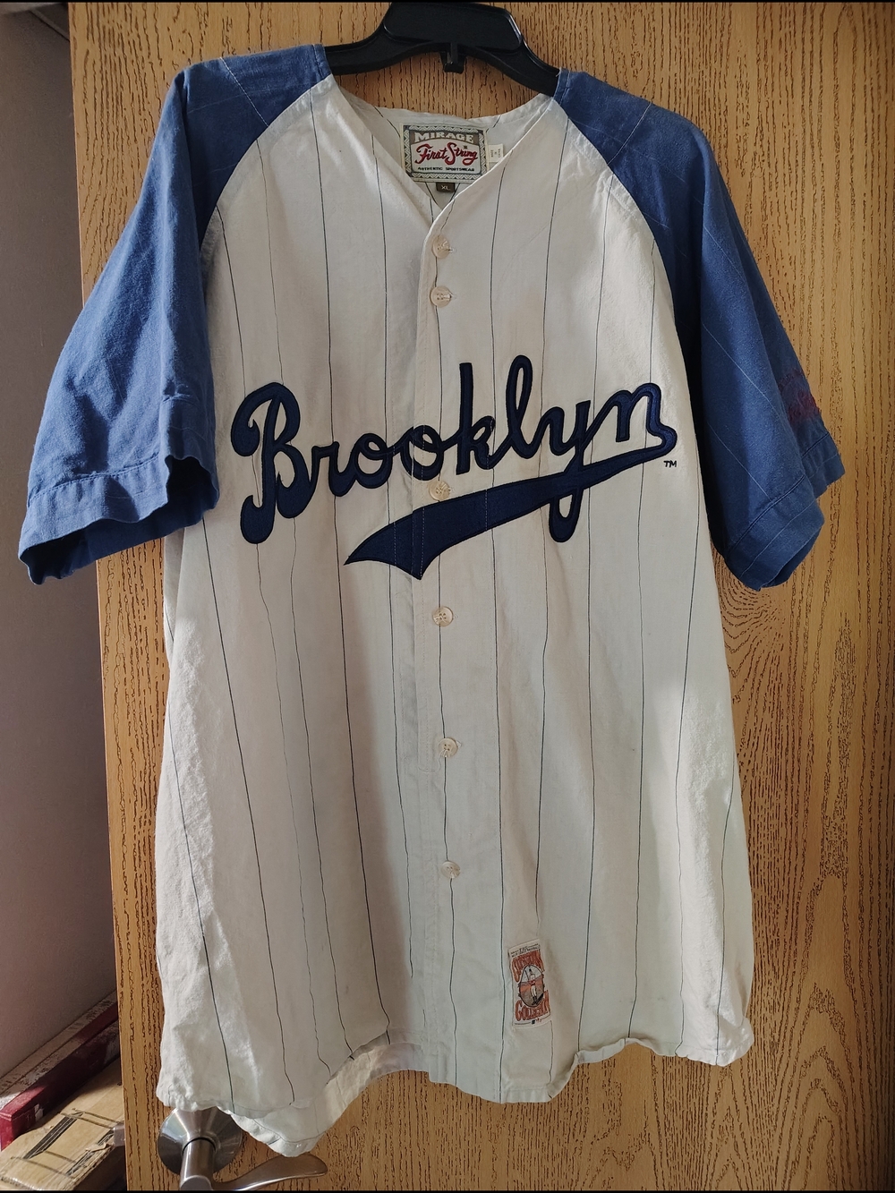 Vintage Brooklyn Baseball Jersey — White with Blue Sleeves